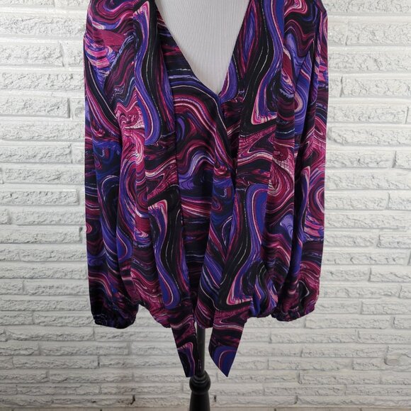 New York and Co Womens Top XXL Plus Purple Watercolor Faux Wrap WAT90E - Picture 4 of 10